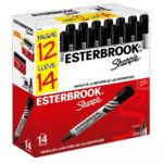 Marcador permanente Sharpie/Esterbrook negro, punta cincel, 12 + 2