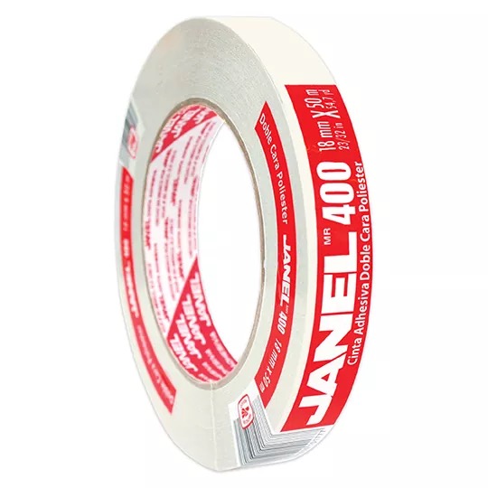 REG-PO-0234 Cinta adhesiva doble capa Janel 400, 18 mm x 50 m, blanca - Image 1