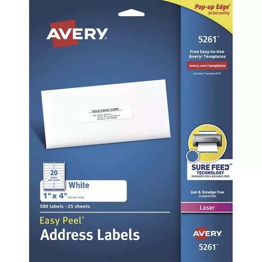 REG-PO-0253 Etiquetas Avery 5261 Easy Peel, 2.5 x 10.2 cm, blancas - Image 1