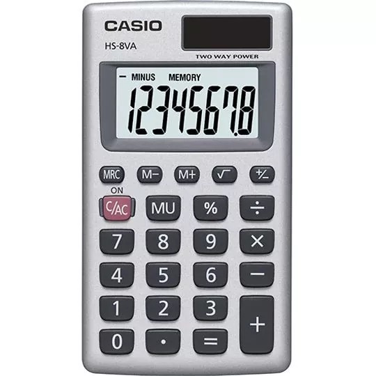 REG-PO-0359 Calculadora de bolsillo Casio HS-8VA-S-MH, pantalla LCD de 8 dígitos - Image 1