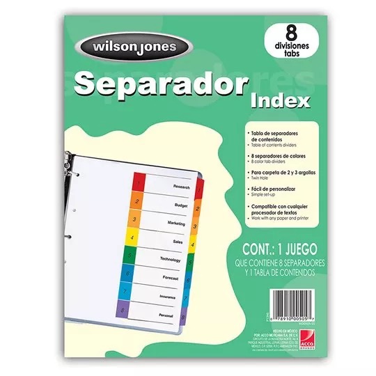 REG-PO-0435 Separadores Wilson Jones P1346, carta, 8 divisiones - Image 1