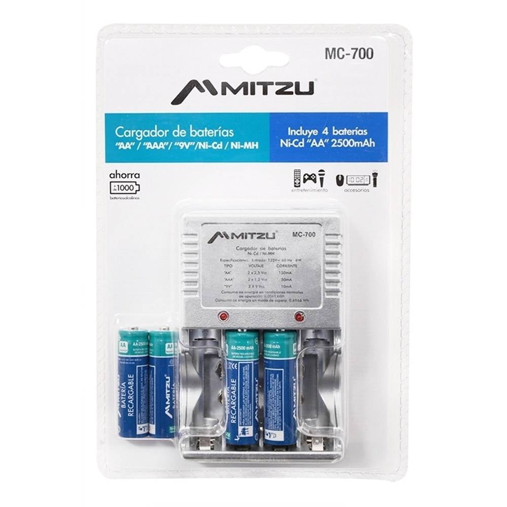 00750608661378L.jpg Cargador de Pilas Mitzu MC-700 con 4 pilas, compatible con AA, AAA y 9 V - Image 1