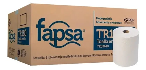 REG-LH-0107 Toalla de Papel en Rollo Dalia Fapsa TR03610, Hoja Sencilla, 180 m, Paquete con 6 Rollos - Image 1