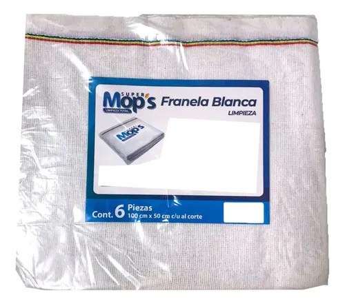 REG-LH-0115 Franela Blanca Mops 50 x 100 cm, Paquete con 6 Piezas - Image 1