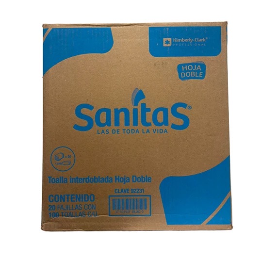 REG-LH-0184 Toalla Interdoblada Sanitas 92231, Hoja Doble, 100 Hojas, Caja con 20 Fajillas - Image 1