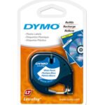 Cinta Dymo LetraTag 91331 plástica, negro sobre blanco perla, 12 mm x 4 m
