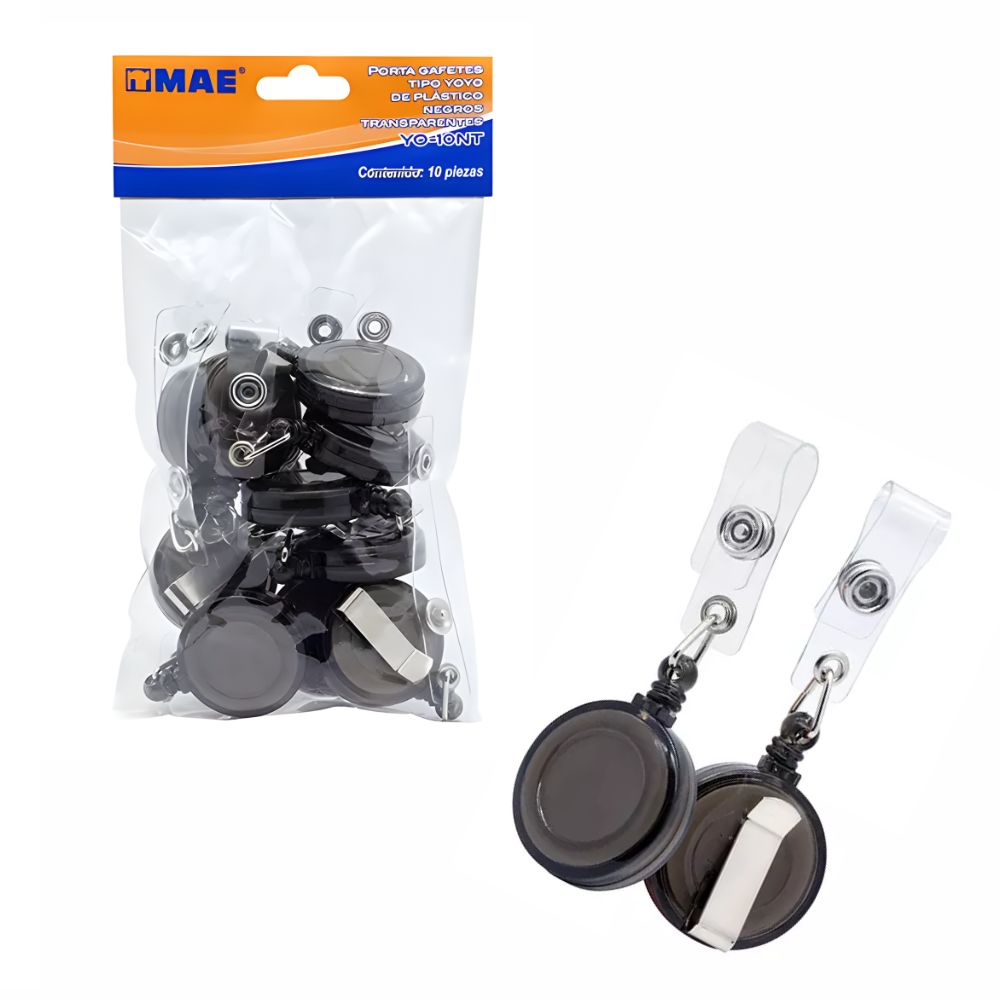 REG-PO-0378 Broche retráctil para gafete MAE YO-10NT tipo yoyo, negro - Image 1