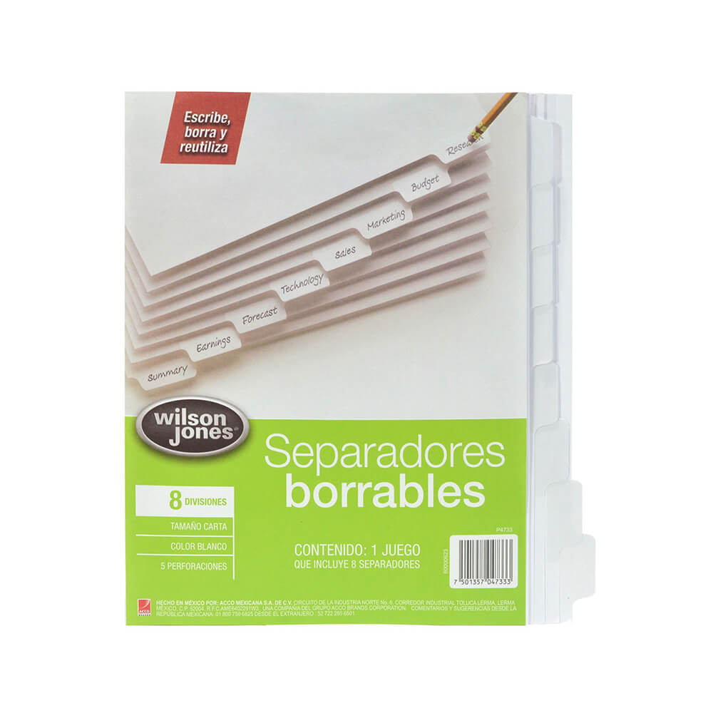 REG-PO-0438 Separadores Wilson Jones P4733, carta, 8 divisiones - Image 1