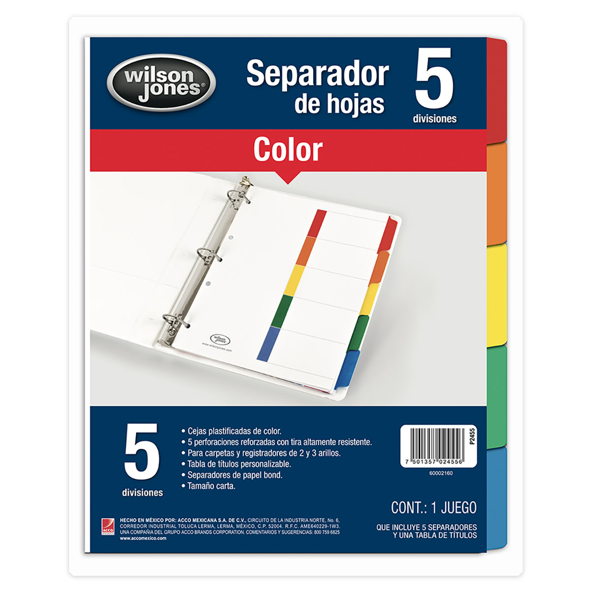 REG-PO-0442 Separadores ACCO de 5 divisiones con cejas de colores - Image 1