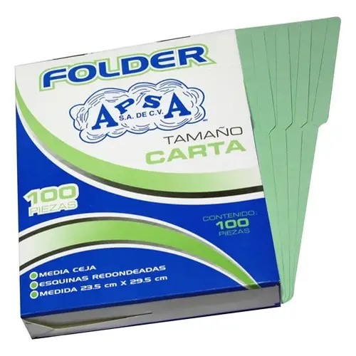 REG-PO-0462 Fólder APSA L12FC, carta, 1/2 ceja, verde pastel - Image 1