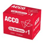 Clip mariposa No. 1 ACCO, caja con 12