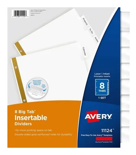 REG-PO-0553 Separadores Avery 11124, carta, 8 divisiones con pestañas insertables - Image 1