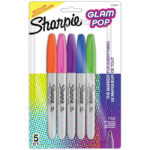 Marcadores Sharpie Glam Pop, colores surtidos, punta fina, 5 piezas