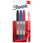 Marcadores Sharpie doble punta, negro/azul/rojo, 3 piezas