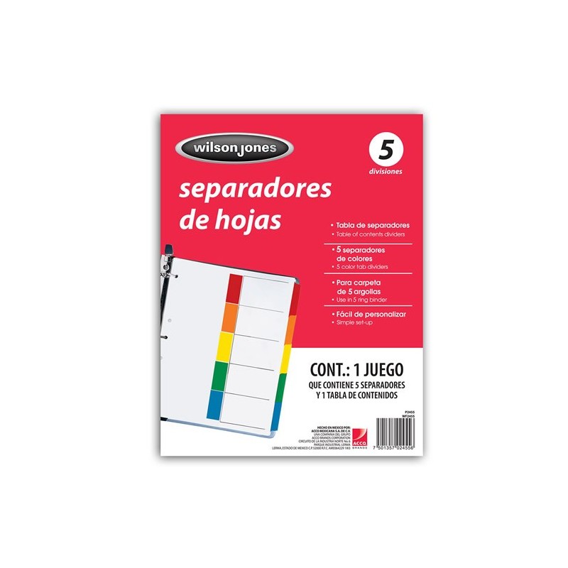 REG-PO-0606 Separadores Wilson Jones P2455, carta, 5 divisiones - Image 1