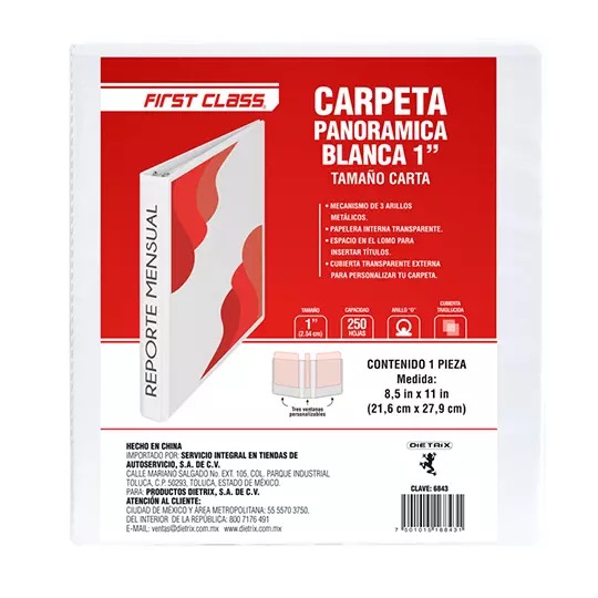 REG-PO-0646 Carpeta básica Dietrix 6843, carta, lomo 1 pulgada, blanca - Image 1