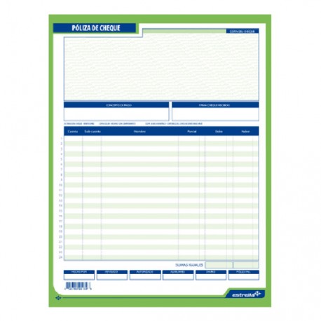 REG-PO-0779 Block póliza de cheque Estrella, media carta - Image 1