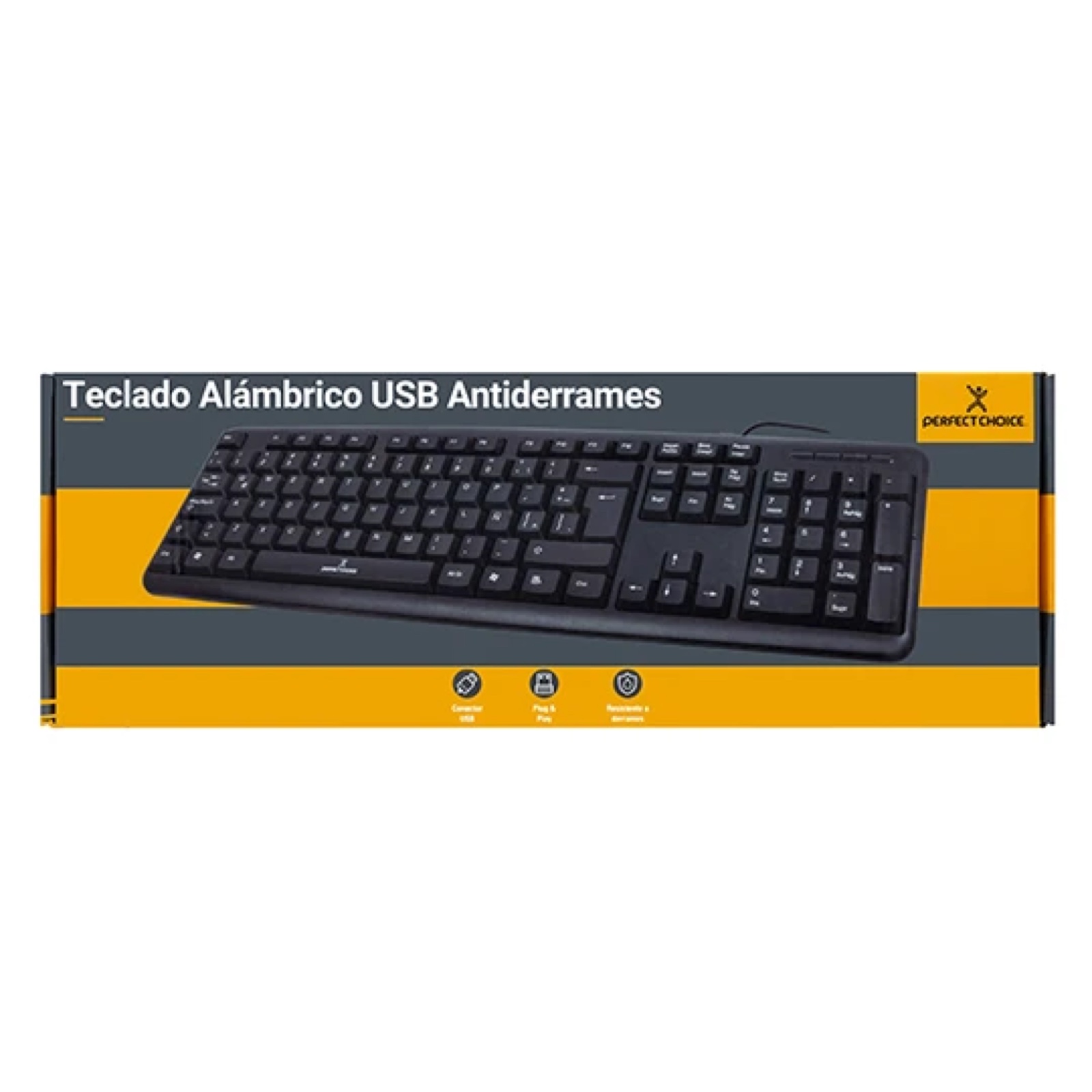 REG-TC-0051 Teclado Perfect Choice PC-201038, alámbrico USB, antiderrames, negro - Image 1