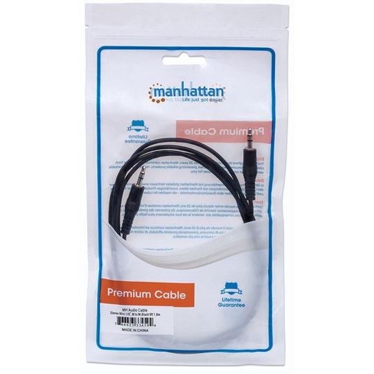 REG-TC-0470 Cable de Audio Manhattan 334594, 3.5 mm, 1.8 m, negro - Image 1