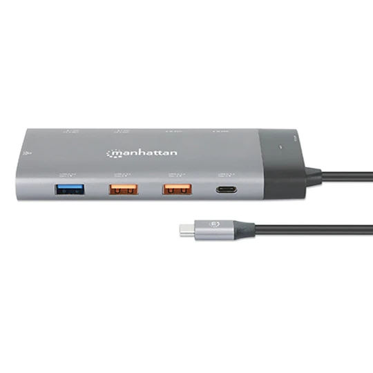 REG-TC-0546 Docking Station Manhattan 130714, USB-C, 10 puertos, doble HDMI, USB-A, USB-C, RJ45 y lector SD/microSD - Image 1