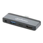 Docking Station Manhattan 190404, USB-C, 4 puertos, gris