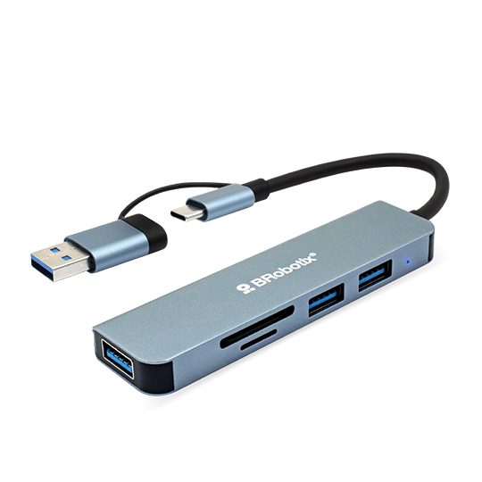 REG-TC-0551 Hub Multipuertos Brobotix 6005453, conector dual USB-A/USB-C, 3 USB-A y lectores SD/microSD, gris - Image 1