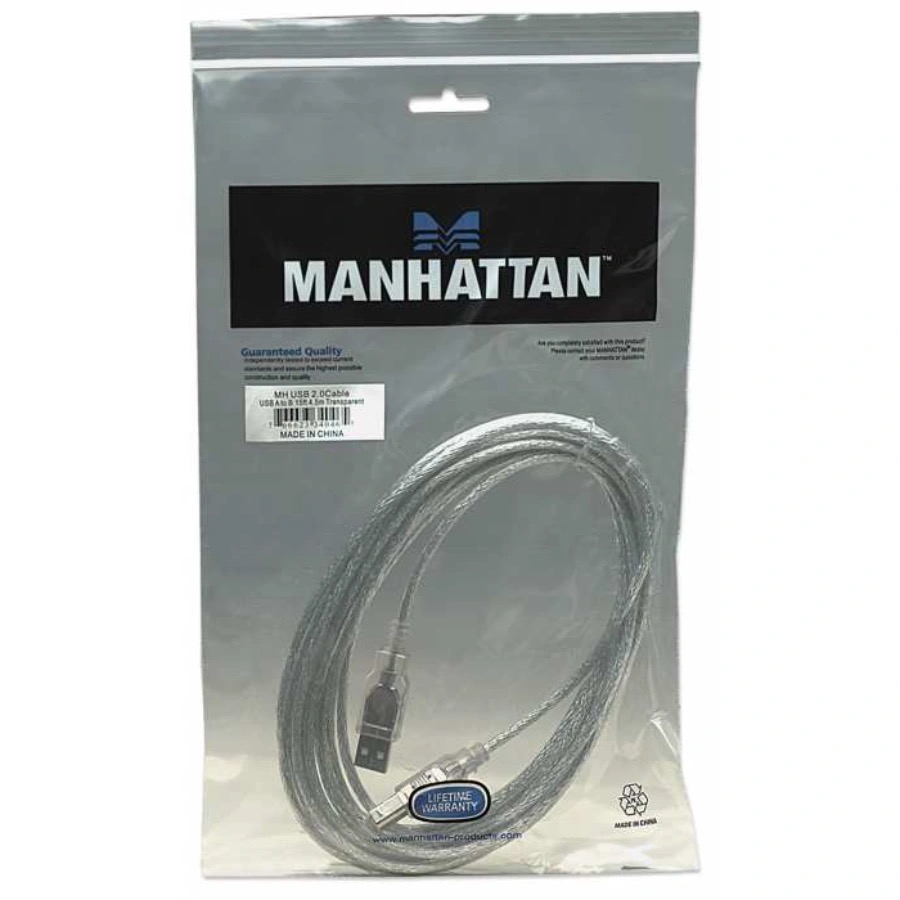 REG-TC-0557 Cable para Impresora Manhattan 340465, USB 2.0 Tipo-A macho a Tipo-B macho, 4.5 m, gris - Image 1