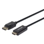Cable de Video Manhattan 152662, DisplayPort macho a HDMI macho, resolución 1080p, negro