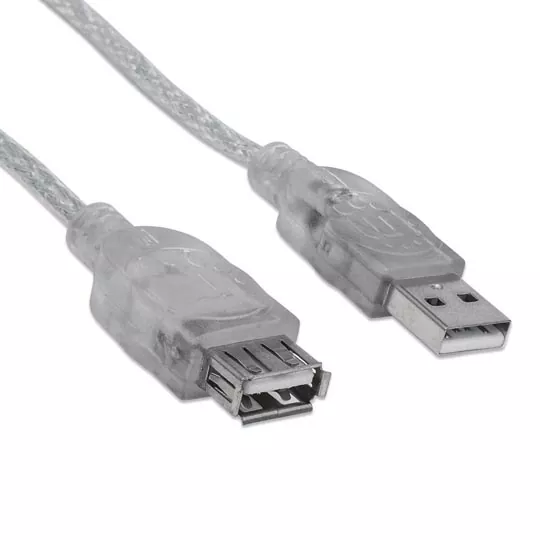 REG-TC-0644 Cable de Extensión USB Manhattan 340502, USB 2.0 Tipo-A macho a Tipo-A hembra, 4.5 m, gris - Image 1