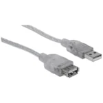 Cable de Extensión USB Manhattan 340496, USB 2.0 Tipo-A macho a Tipo-A hembra, 3 m, plateado