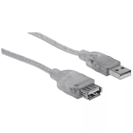 REG-TC-0649 Cable de Extensión USB Manhattan 340496, USB 2.0 Tipo-A macho a Tipo-A hembra, 3 m, plateado - Image 1